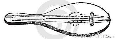 Five-string lute, thirteenth century, vintage engraving Vector Illustration