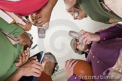 Five students stood together Stock Photo