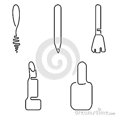 Five stylish outline beauty icons. Set of black symbols. Vector Illustration