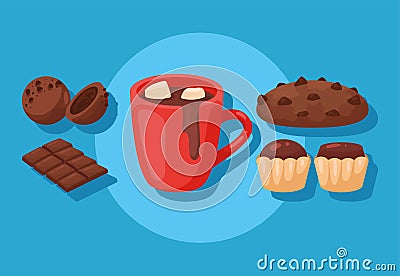 five sweet cocoa icons Vector Illustration