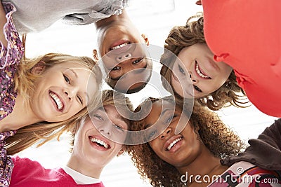 Five Teenage Friends Looking Down Into Camera Stock Photo