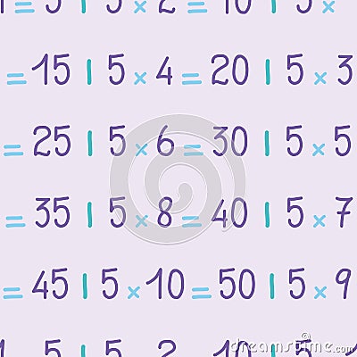 Five Times Table Vector Repeating Pattern Vector Illustration