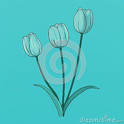 Simplistic Cartoon Illustration Of Three Tulips On Turquoise Background Stock Photo