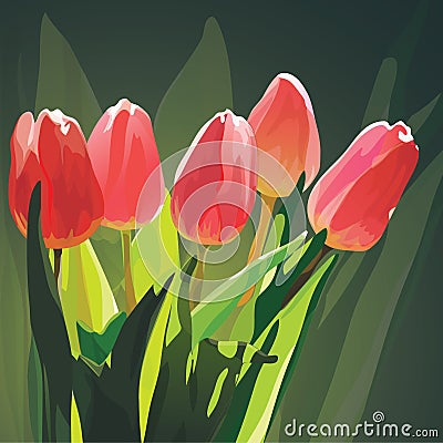 five tulips Vector Illustration