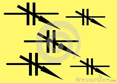 Five variable capacitor electrical symbols against a light yellow backdrop Cartoon Illustration