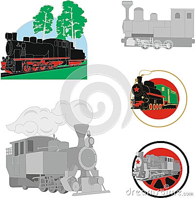 Oldfashioned railvay train pictures Vector Illustration