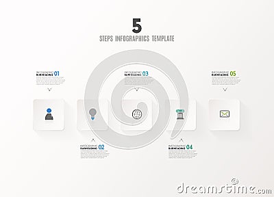 Five vector progress steps illustration with arrows, icons Vector Illustration