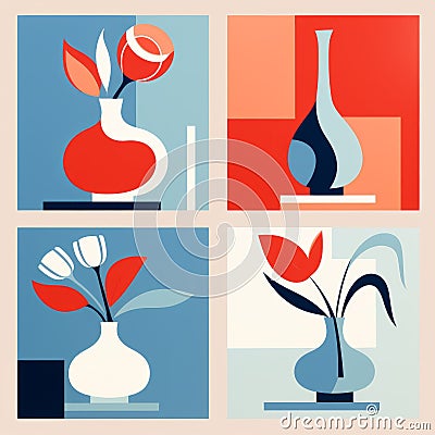 Eye-catching Vase Still Life Art With Bold Graphic Style Cartoon Illustration