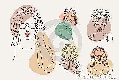 five women drawn Vector Illustration