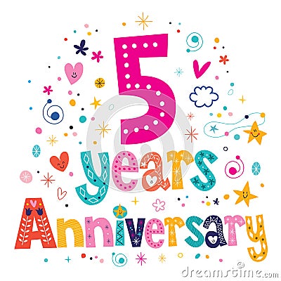 Five years anniversary celebration decorative lettering text design Vector Illustration