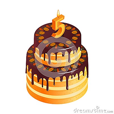 Five Years Cake Composition Vector Illustration