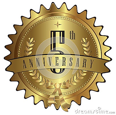 Five Years Gold Anniversary Seal Label Badge Stock Photo