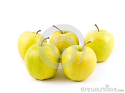 Five yellow apples Stock Photo