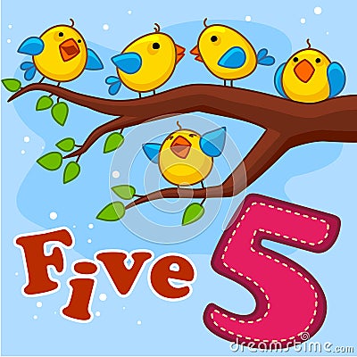 Five yellow birds Vector Illustration