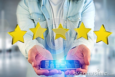 Five yellow stars on a futuristic interface - 3d rendering Stock Photo