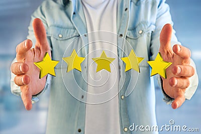 Five yellow stars on a futuristic interface - 3d rendering Stock Photo