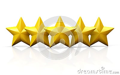 Five yellow stars on glossy plane Stock Photo