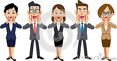 Five young business people calling out loud Vector Illustration
