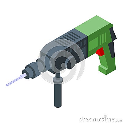 Fix kit drill icon isometric vector. Hammer drill Vector Illustration