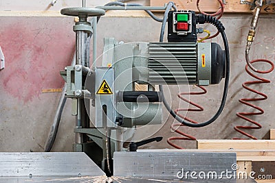 Fixed circular buzz saw with electric motor Stock Photo