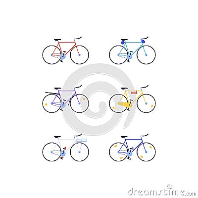 Fixed gear bicycles graphic set Vector Illustration