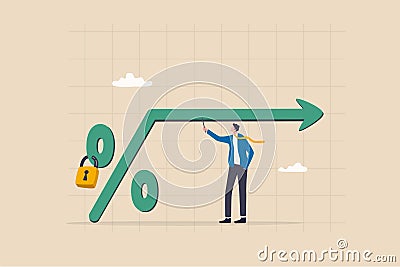 Fixed interest rate, mortgage or loan, fixed cost or constant price, banking or financial return rate concept, businessman real Vector Illustration