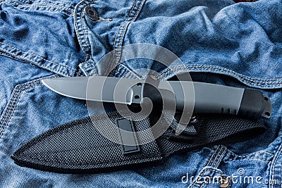 Fixed knife with case. Diagonal position. Clouse up. Stock Photo