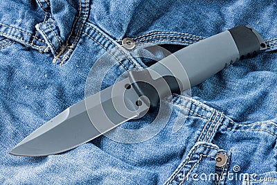 Fixed knife. Diagonal position. Clouse up. Stock Photo