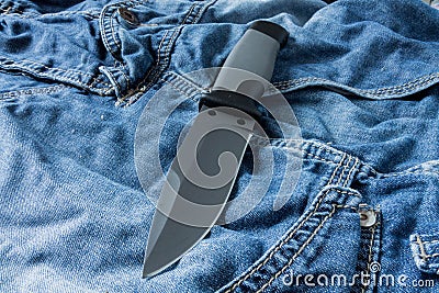 Fixed knife. Vertical position. Clouse up. Stock Photo