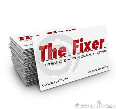 The Fixer Business Card Stack Problem Solver Solution Stock Photo