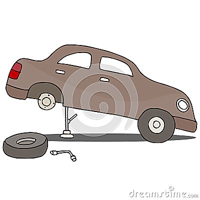 Fixing Flat Tire Vector Illustration