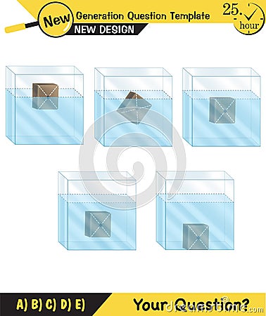 Physics, pressure and lifting force, archimedes principle, pressure of liquids and gases, containers filled with water, next gener Vector Illustration