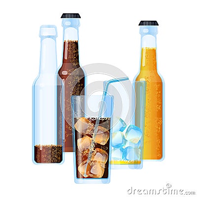 Fizzy drinks beverages set with ice vector illustration Vector Illustration