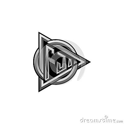 FJ Logo Letter Triangle and Circle Rounded Vector Illustration