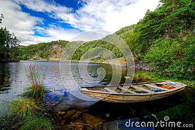 Fjord boat scenic Stock Photo