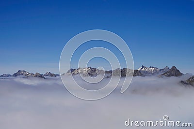 Fjordland National Park - cloudy mountain peaks over Doubtful Sound Stock Photo