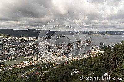 Fjords Cruise 4th - 11th AugustView to the north west across Bergen from FlÃ¸yen Mountain Stock Photo