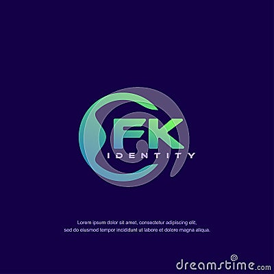 FK Initial letter circular line logo template vector with gradient color blend Vector Illustration