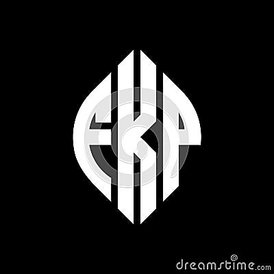 FKP circle letter logo design with circle and ellipse shape. FKP ellipse letters with typographic style. The three initials form a Vector Illustration