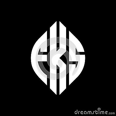 FKS circle letter logo design with circle and ellipse shape. FKS ellipse letters with typographic style. The three initials form a Vector Illustration