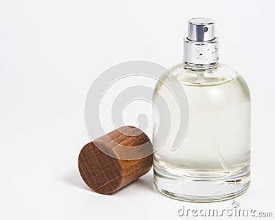 Flacon perfume bottle clear product on white background Stock Photo