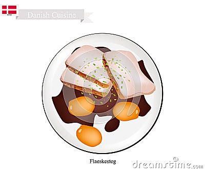 Flaeskesteg or Roasted Pork, The Danish National Dish Vector Illustration