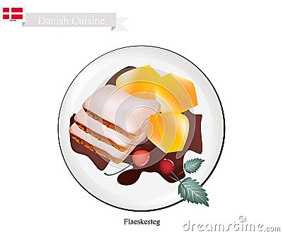 Flaeskesteg or Roasted Pork, The Danish National Dish Vector Illustration