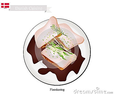 Flaeskesteg or Roasted Pork, The Danish National Dish Vector Illustration