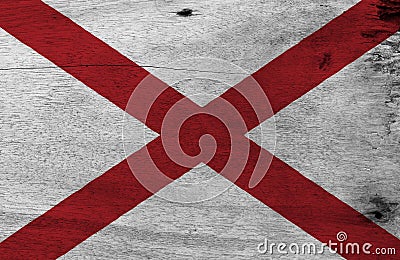 Flag of Alabama on wooden plate background. Grunge Alabama flag texture, The states of America. Stock Photo
