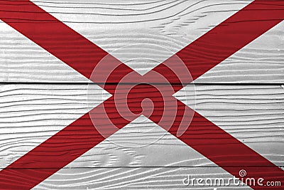 Flag of Alabama on wooden wall background. Grunge Alabama flag texture, The states of America. Stock Photo
