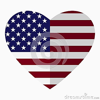 Flag of America in the shape of Heart, flat style, symbol Vector Illustration