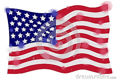 Flag of America, Watercolor on white background. Digital art painting Stock Photo