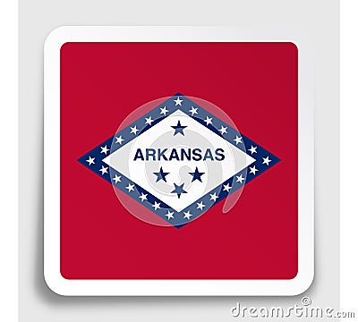 Flag of american state of Arkansas icon on paper square sticker with shadow. Button for mobile application or web. Vector Vector Illustration