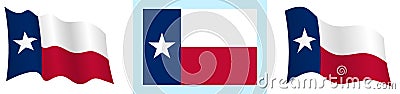 Flag of american state of Texas in static position and in motion, fluttering in wind in exact colors and sizes, on white Vector Illustration